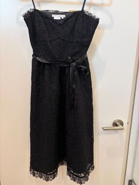 To the Max Black Lace Strapless Midi Dress with Satin Waist Tie NWT